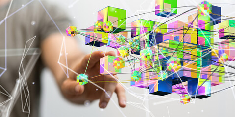 Connecting lines and dots.Big data visualization