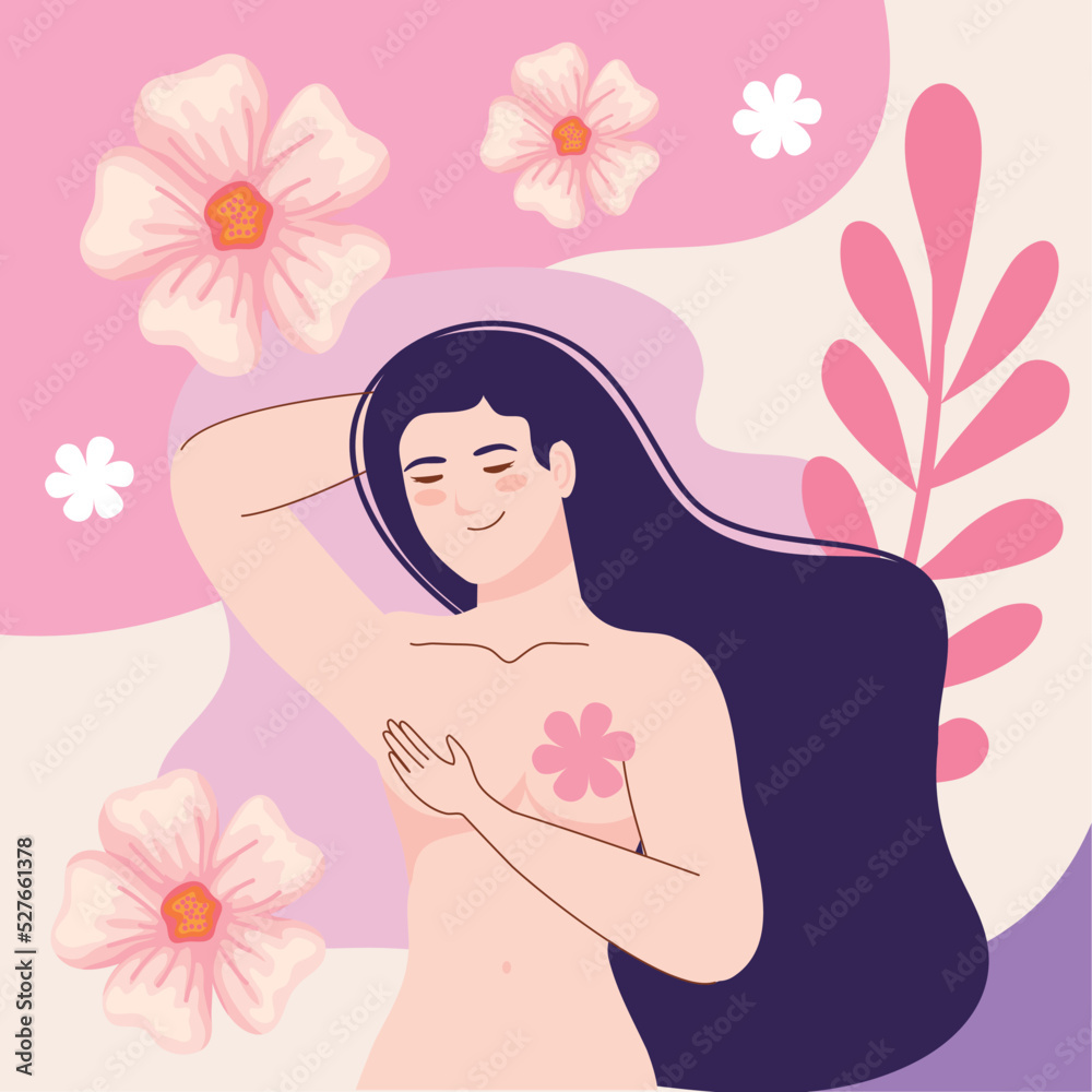 Sticker naked woman with flowers