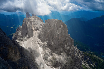 aerial view of a rocky wall in the Trentino Dolomites