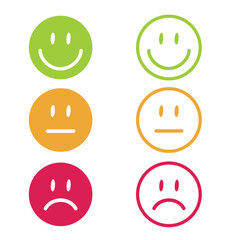Red, yellow, green smile face icons with negative, neutral and positive mood.