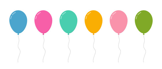 Balloons for birthday and party. Flying ballon with rope. Flat icon for celebrate and carnival. Vector