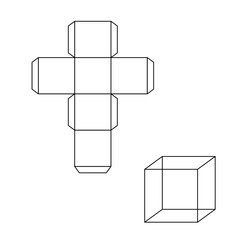 Geometry net of cube. 3d solid shape in mathematics