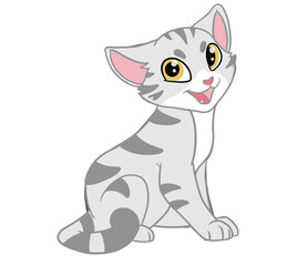 The American Shorthair seated cat acts like happiness and joyful emotion. Doodle and cartoon art.