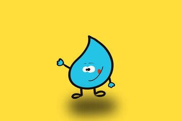 Cute cartoon water drop on yellow background illustration