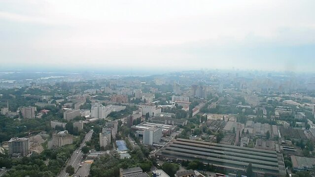 kyiv aerial cityscape panorama view in summer day, birds-eye urban ukraine travel, europe green area, tourism diversity