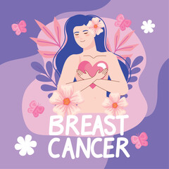 breast cancer lettering with girl