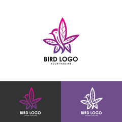 Creative luxury modern bird with green leaf logo template vector icon