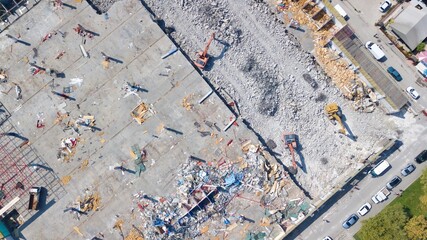 Aerial view of the building construction at the city center.