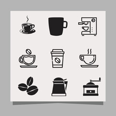 icons about coffee, coffee beans, coffee makers, coffee cups and others drawn on paper are very suitable for icons, flyers, social media and others