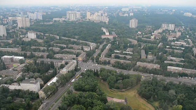 europe green area, kyiv aerial cityscape panorama view in summer day, birds-eye urban ukraine travel, tourism  diversity