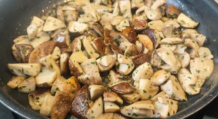 frying pan with mushrooms