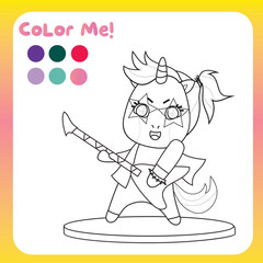 Coloring unicorn worksheet for children. Educational printable worksheet. Motor skills for children. Vector illustrations.  © idcreative.ddid
