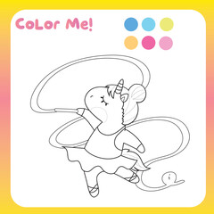 Coloring unicorn worksheet for children. Educational printable worksheet. Motor skills for children. Vector illustrations. 