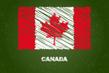 Canada flag with chalk effect on green chalkboard, hand drawing country flag, flag for kids, classroom material