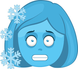 Vector illustration of frozen woman emoji with frost