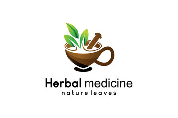 Herbal drink logo design, traditional herbal cup vector illustration