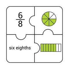 Circle and bar fraction of six eighths in mathematics