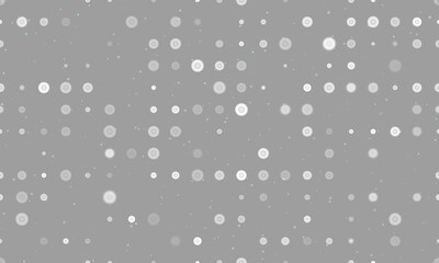 Seamless background pattern of evenly spaced white gramophone record symbols of different sizes and opacity. Vector illustration on grey background with stars