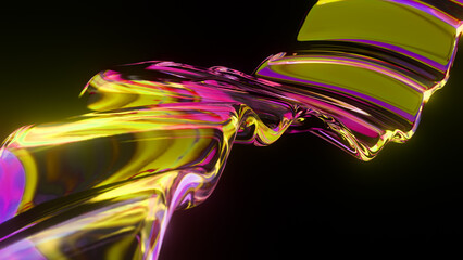 Abstract Neon Wave Surface. Wavy Color Line. Liquid Multicolored Glowing Curved Wavy Line. Neon Cyberpunk Style. Minimalist Style. 3D Rendering