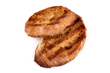 Crostini, crispy toasted bread, isolated on white background.