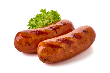 Grilled munich sausages, isolated on white background.