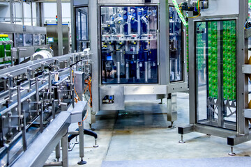 Filling line of sparkling water in beverage factory