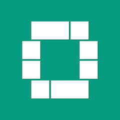 Modern letter O mask area. Photo collage frames template with alphabet letter. Family photo collage frames template for interior design. Vector collage layout for photo montage.