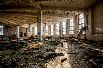 Large abandoned industrial building of old food factory