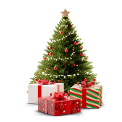 Fototapeta na wymiar green fir Christmas tree with gifts 3d-illustration