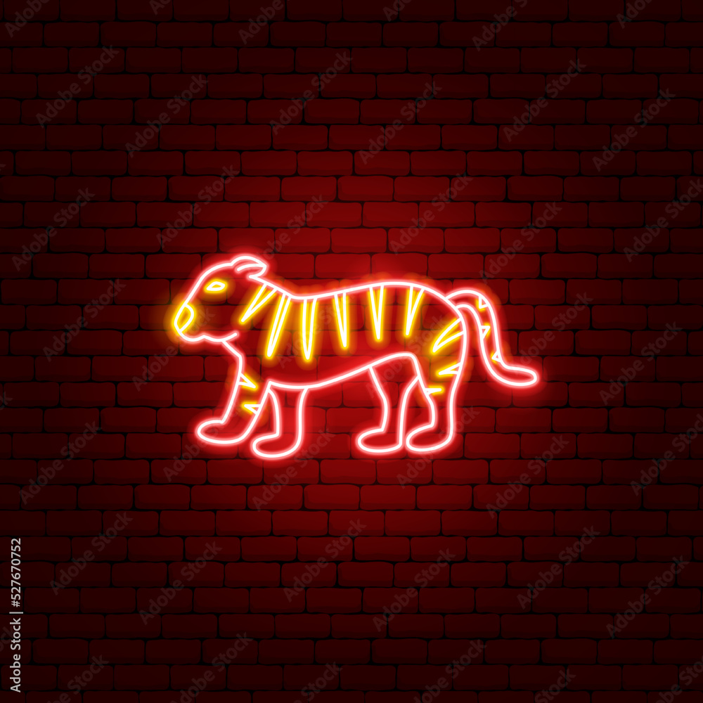 Sticker Tiger Chinese Zodiac Neon. Vector Illustration of Asia Promotion.