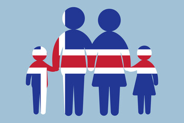 Fototapeta na wymiar Iceland flag with family concept, parent and kids holding hands, immigrant idea, flat design asset