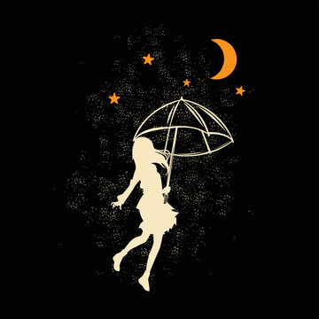 Silhouette vector illustration of girl flying in the sky
