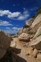 Hiking trail between the mountains and the Adriatic Sea in Croatia
