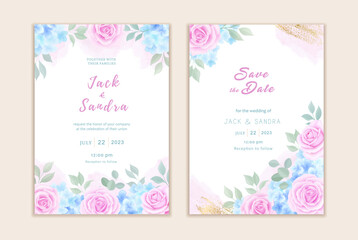 Beautiful floral wedding invitation card template. Elegant vector roses cards