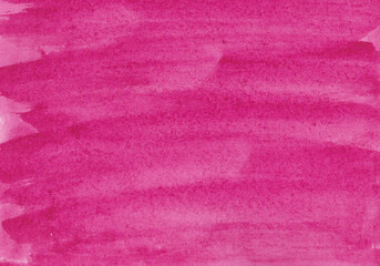 Bright red, pink watercolor background. Simple illustration for design, decoration, print. Texture of paint and paper. Hand drawn image. Copy space. Brush strokes. 