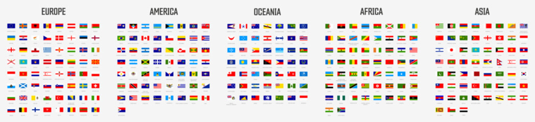Flags of the world. Big collection set flags. Official national flags of the world. Pack world flags. - obrazy, fototapety, plakaty