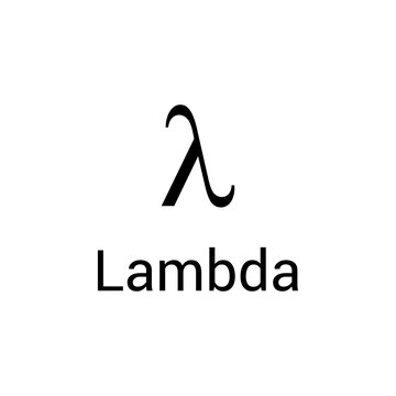 Black lambda symbol icon with name. greek alphabet letter