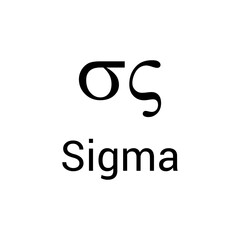 Black sigma symbol icon with name. greek alphabet letter