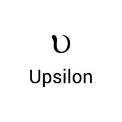 Black upsilon symbol icon with name. greek alphabet letter