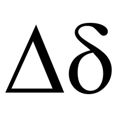 Black delta symbol icon with name. greek alphabet letter