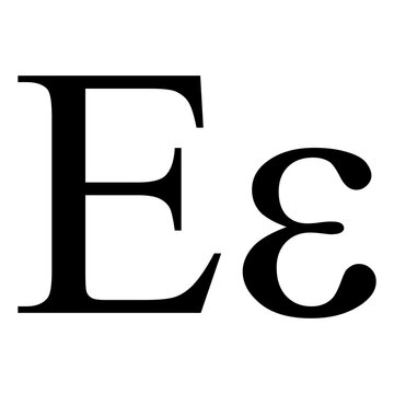 Black epsilon symbol icon with name. greek alphabet letter