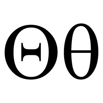 Black theta symbol icon with name. greek alphabet letter