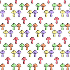 Mushrooms seamless pattern. Flat icon mushroom. Trendy design for print on fabric, wrapping paper, packing, wallpaper. Vector illustration