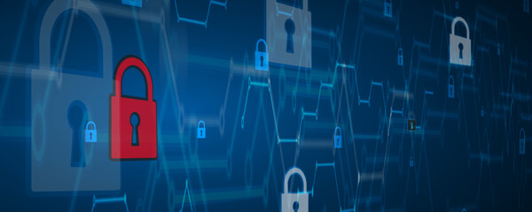 Obraz premium internet digital security technology concept for business background. Lock on circuit board