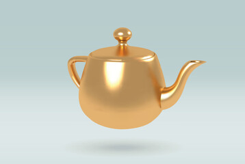 teapot isolated vector 3d icon. golden teapot 3d illustration.