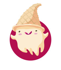 ghost of melted ice-cream in waffle hat
