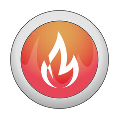 White silhouette of a flame on a red sign with white frame