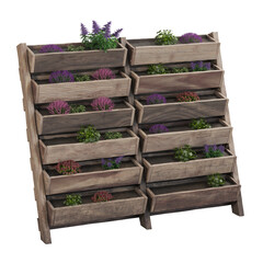 3d rendering of garden plants on a wooden stand