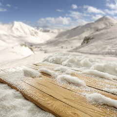 Desk of free space cover of snow. 