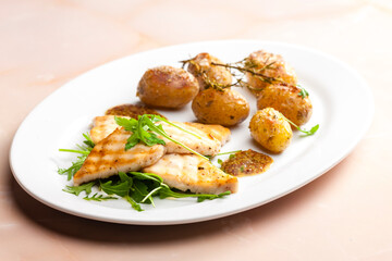 Still lifegrilled cod with potatoes
